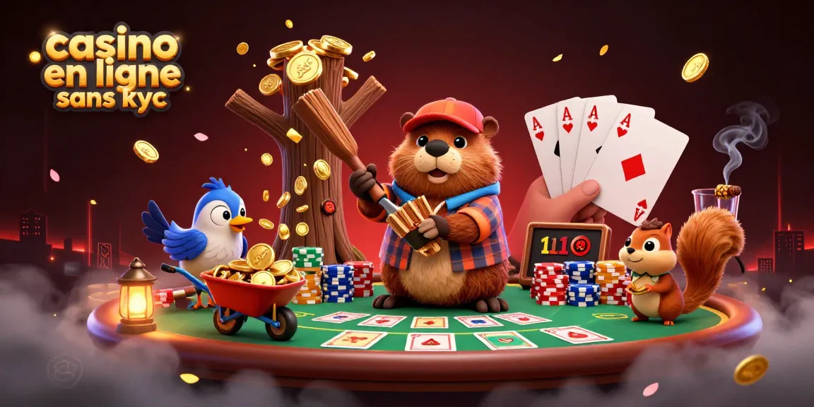 Jouer sur un casino en ligne sans KYC avec des personnages animés illustrant une ambiance festive et des éléments de poker.