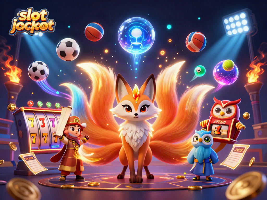 Experience the thrilling slot jackpot with vibrant characters and gaming elements in this dynamic illustration.