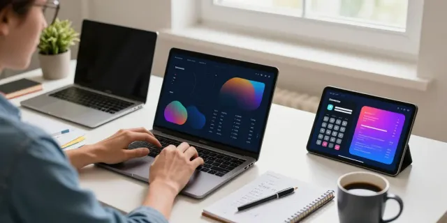 Engaged user utilizing Calculator Online at a well-lit home workspace.