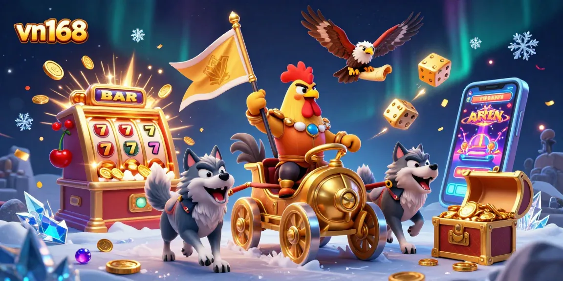 Experience thrilling jackpots at vn168 with dynamic casino elements bursting in celebration.