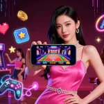 Experience the thrill of go88m3 with a stunning live dealer casino illustration featuring dynamic gaming elements.