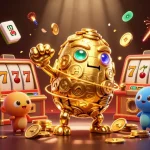 Engage with exciting link slot gaming featuring a golden golem and vibrant casino symbols.