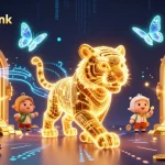 Engage with the latest 789win link in a vibrant casino scene featuring a golden tiger amidst treasures.