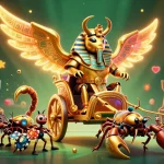 Explorez le top casino en ligne avec un scarabée doré, des machines à sous et des insectes porte-chips.