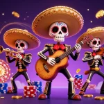 Engage with uu88's vibrant casino atmosphere featuring colorful skeleton mariachi musicians and exciting game elements.