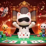 Illustration dynamique du casino en ligne le plus payant avec un chat fantôme et des éléments de jeu vibrant.