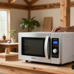 Shashel microwave device eliminating woodworms in a workshop, showcasing eco-friendly technology.
