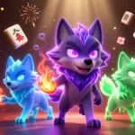 Illustration dynamique d'un casino en ligne sans wager avec des loups fantomatiques et des éléments de jeu