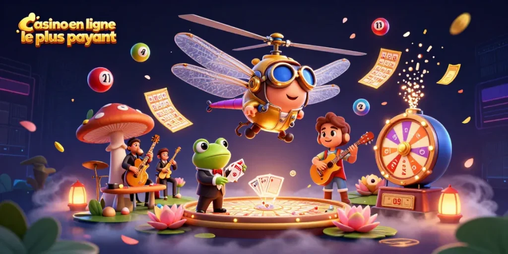 Découvrez le casino en ligne le plus payant avec une illustration riche en détails de jeux et personnages amusants.