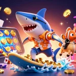 Bet on 84wintv in this vibrant 3D casino illustration full of gold coins, slots, and fun characters.