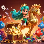 Illustration représentant le casino en ligne le plus payant avec une sirène et des éléments de jeu sous-marins.