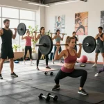 Astera Shop fitness enthusiasts exercising in a vibrant gym with modern equipment.