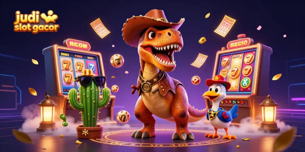 Engage in judi slot gacor with colorful reels, vibrant jackpots, and dynamic prize elements in this lively casino scene.