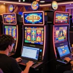 Engaged players enjoying slot online terpercaya in a vibrant virtual casino setting.