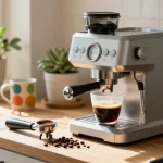 Enjoying a perfect espresso with Rokok88 login from home coffee setup.