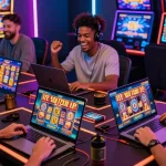Pemain slot gacor yang antusias bermain permainan slot online dengan grafik menarik dan suasana seru.