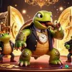 Illustration 3D amusante mettant en avant les meilleurs sites de paris sportifs avec une tortue en costume.