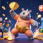 Experience the excitement of sin88 with a colorful animated casino scene featuring a sumo beetle champion.