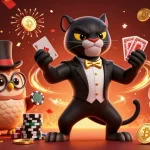 Casino en crypto : illustration d'un panthère en costume, une chouette et une souris avec des jetons de poker.