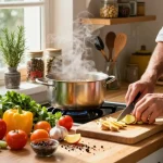 เว็บสล็อต แท้ 100 เปอร์เซ็นต์ chef preparing healthy ingredients in a vibrant kitchen