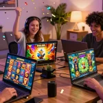 Players celebrating wins on wd138.com, showcasing vibrant slot games and community excitement.